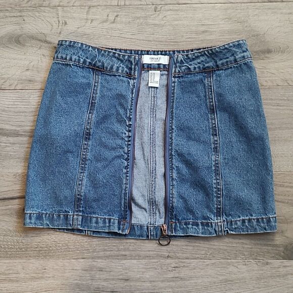 Forever 21 Size 24 Blue Denim‎ Zip Front 100% Cotton Mini Skirt - Picture 6 of 9